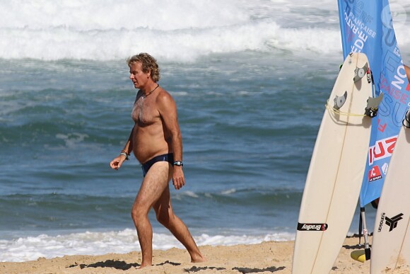 Franck Dubosc - Tournage du film "Camping 3" sur la plage de Biscarosse, le 25 août 2015.