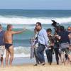 Franck Dubosc - Tournage du film "Camping 3" sur la plage de Biscarosse, le 25 août 2015.