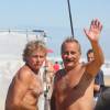 Franck Dubosc et Antoine Duléry - Tournage du film "Camping 3" sur la plage de Biscarosse, le 25 août 2015.