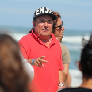 Fabien Onteniente (réalisateur) - Tournage du film "Camping 3" sur la plage de Biscarosse, le 25 août 2015.