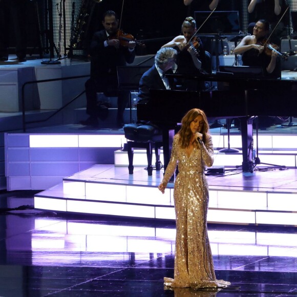 Celine Dion lors de son retour sur scène au Ceasars Palace Hotel & Casino à Las Vegas, le 27 août 2015