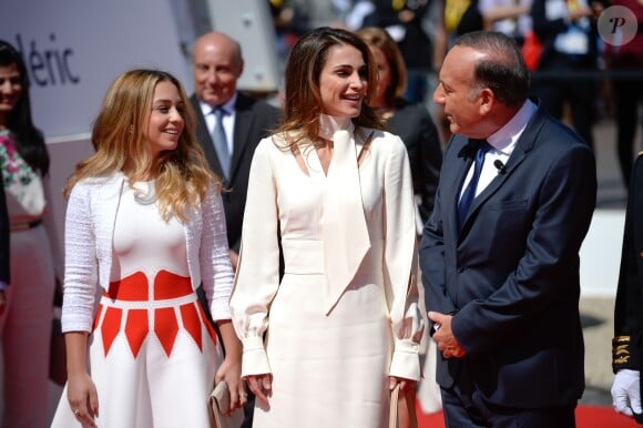 Jordan's Queen Rania Al Abdullah and her daughter Princess Iman welcomed by Medef President Pierre Gattaz at the Summer University of France's largest union of employers Medef, held at the HEC campus in Jouy-en-Josas near Paris, France, on August 26, 2015. Photo by Nicolas Gouhier/ABACAPRESS.COM26/08/2015 - Jouy en Josas