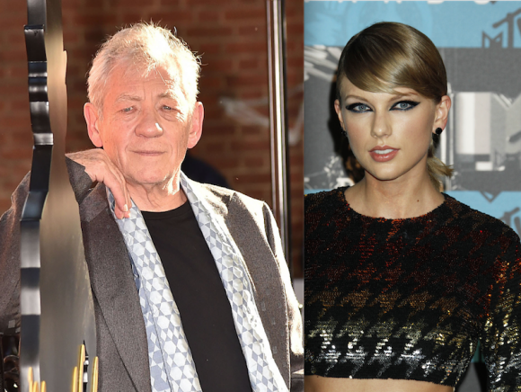 Photomontage d'Ian McKellen (Londres, 10 juin 2015) et Taylor Swift (30 août 2015 aux MTV VMA Awards)