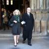 Georges Wolinski et sa femme Maryse lors des obsèques de Régine Deforges en l'église de Saint-Germain-des-Prés à Paris, le 10 avril 2014