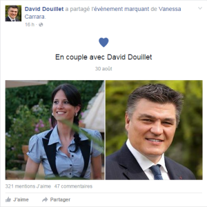 David Douillet a officialisé sa relation avec Vanessa Carrara sur Facebook, le 2 septembre 2015