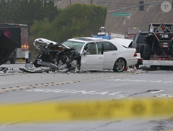 Photo de l'accident de voiture dans lequel était impliqué Caitlyn Jenner à Malibu le 7 février 2015. L'accident implique quatre voitures et a fait un mort et plusieurs blessés.