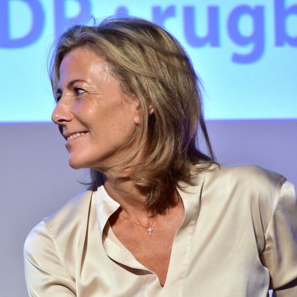 Exclusif - Claire Chazal lors de la conférence de presse de TF1 concernant la Coupe du monde de rugby à XV 2015 au siège de TF1 à Boulogne-Billancourt, le 2 juillet 2015.