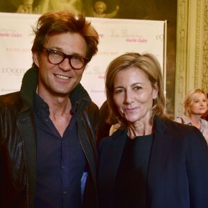 Claire Chazal et Laurent Delahousse - Conférence de presse de l'opération "La flamme Marie Claire" à l'hôtel Le Marois à Paris le 15 juin 2015.