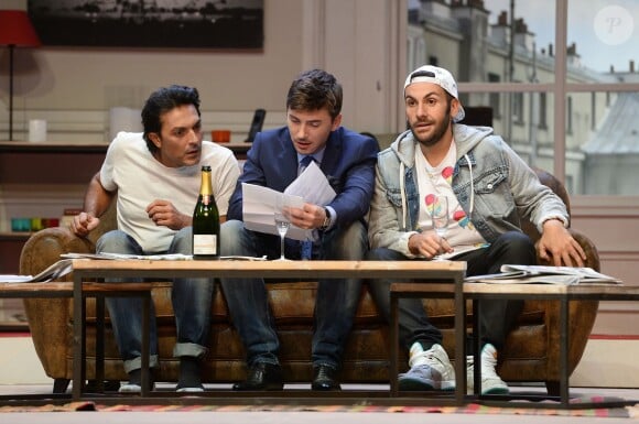 Olivier Sitruk, Jeoffrey Bourdenet, Laurent Ournac - Exclusif - Filage de la pièce "Le Gai Mariage" au Casino de Paris le 4 septembre 2015 à Paris.
