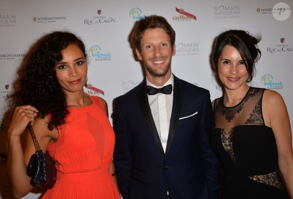 Aïda Touihri, Romain Grosjean et sa femme Marion Jollès lors du gala de charité au profit de l'association "Enfance et Cancer" à l'hôtel InterContinental de Paris, le 9 septembre 2015