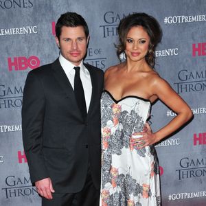 Vanessa Minnillo et son mari Nick Lachey - Présentation de la saison 4 de la série "Game of Thrones" à New York, le 19 mars 2014.