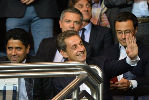 Nicolas Sarkozy lors de la rencontre de Ligue 1 entre le PSG et les Girondins de Bordeaux, au Parc des Princes à Paris le 11 septembre 2015