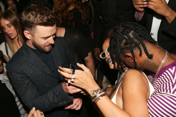 Justin Timberlake, Rihanna et Travis Scott au New York Edition à New York. Le 10 septembre 2015.