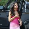 Exclusif - Selena Gomez sur le tournage du film "Neighbors 2: Sorority Rising" à Atlanta. Selena porte des chaussures à talons avec des chaussettes! Le 3 septembre 2015