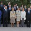 La reine Sofia d'Espagne transmettait la présidence d'honneur à Letizia d'Espagne lors d'une réunion de la Commission des moyens de communication de la Fondation contre la toxicomanie, le 29 septembre 2015 au palais de la Zarzuela.