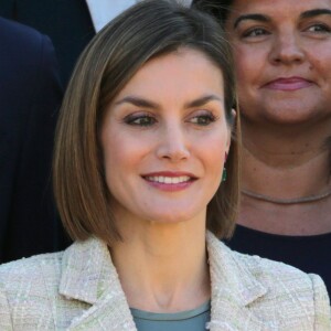 La reine Sofia d'Espagne transmettait la présidence d'honneur à Letizia d'Espagne lors d'une réunion de la Commission des moyens de communication de la Fondation contre la toxicomanie, le 29 septembre 2015 au palais de la Zarzuela.