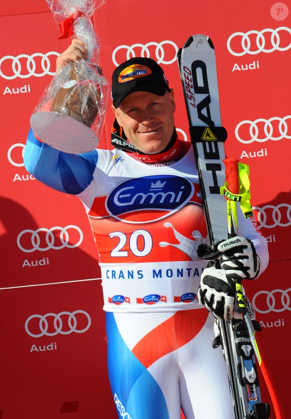 Didier Cuche après sa victoire en SuperG à Crans-Montana, le 24 février 2012 en Suisse