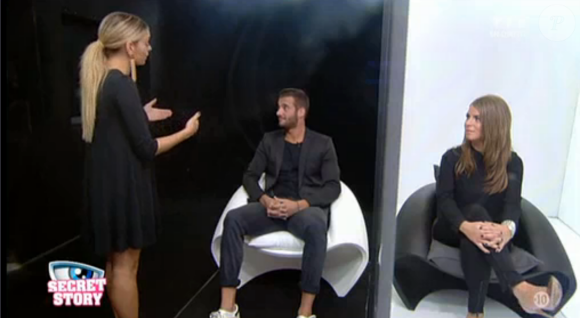 Loïc et Mélanie dans la salle du sursis, dans l'hebdo de Secret Story 9 sur TF1, le vendredi 9 octobre 2015.
