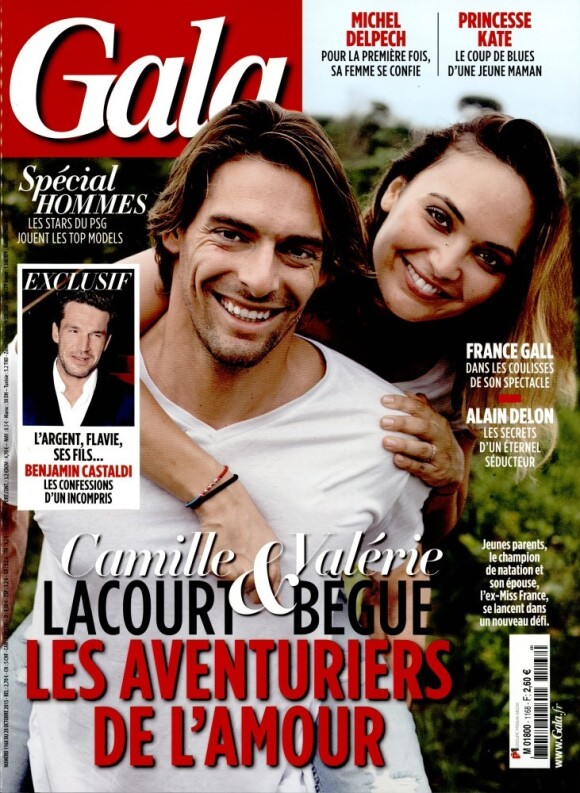 Valérie Bègue et Camille Lacourt en couverture du magazine "Gala", en kiosques le 28 octobre 2015.
