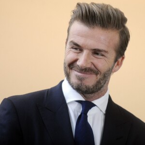 David Beckham, ambassadeur de l'UNICEF, soutient une oeuvre pour promouvoir la voix de l'enfant au siège de l'ONU à New York le 24 septembre 2015