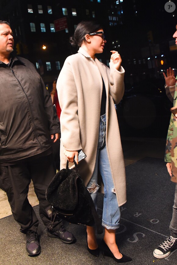 Kylie Jenner et son petit ami Tyga, de retour au Trump SoHo après une soirée en amoureux à New York, le 28 octobre 2015.