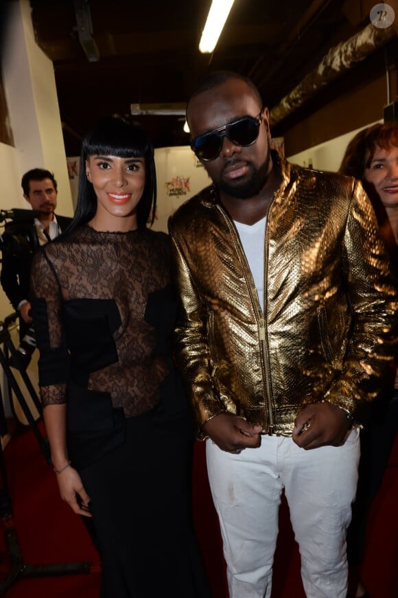 Exclusif - Maître Gims et Shy'm, lors de la 17e cérémonie des NRJ Music Awards 2015 au Palais des Festivals à Cannes, le 7 novembre 2015.