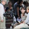 Carla Bruni-Sarkozy sur le tournage du film de Woody Allen, Minuit à Paris avec également Owen Wilson - Paris le 28 juillet 2010