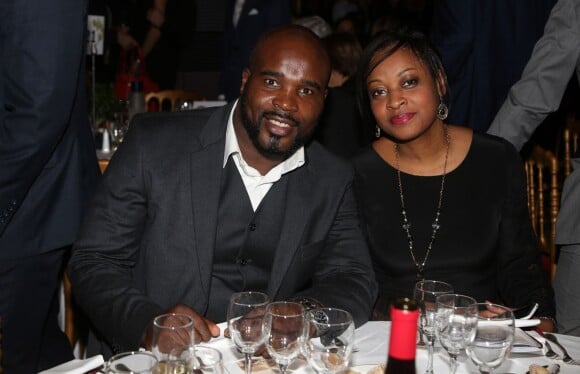 Exclusif - Jean-Marc Mormeck et sa femme Sandra - Dîner de Gala pour la Fondation Akuo au Grand Hotel InterContinental à Paris, le 19 novembre 2015.