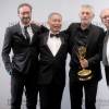 Les lauréats du meilleur téléfilm/mini-série (Soldat Blanc), Georges Campana et Erick Zonca - Cérémonie des International Emmy Awards à New York le 23 novembre 2015