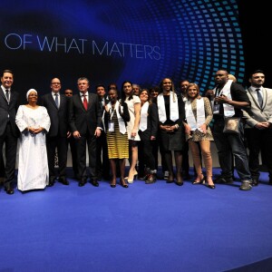 Aminata Maiga Keita, la première dame du Mali, et le prince Albert II de Monaco participaient à la cérémonie d'ouverture du forum international "Peace and Sport" au Grimaldi Forum à Monaco le 25 novembre 2015. © Bruno Bebert / Bestimage