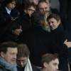 Nicolas Sarkozy, Anne Hidalgo (maire de Paris), Michèle Laroque, son compagnon François Baroin, Manuel Valls - Personnalités lors du match de football Paris Saint-Germain (PSG) -Troyes au Parc des Princes à Paris, le 28 novembre 2015.