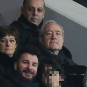 Michaël Youn, Sean Obispo, Julie Hantson, Jean Tibéri - Personnalités lors du match de football Paris Saint-Germain (PSG) -Troyes au Parc des Princes à Paris, le 28 novembre 2015.