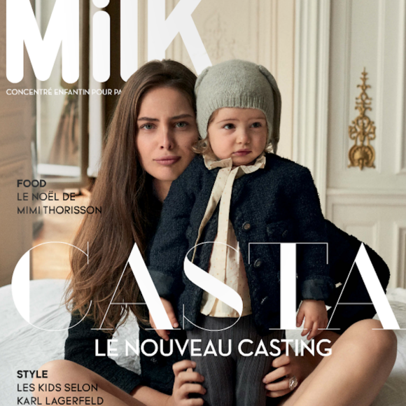 Marie-Ange Casta en couverture du magazine Milk, N°50. Elle présente sa fille de deux ans, Catalina.