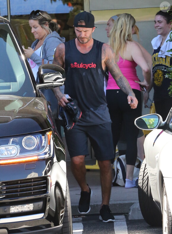 David Beckham à la sortie du SoulCycle après son cours de gym à Brentwood