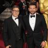 David O. Russell, Bradley Cooper (montre Chopard) - 86ème cérémonie des Oscars à Hollywood, le 2 mars 2014.