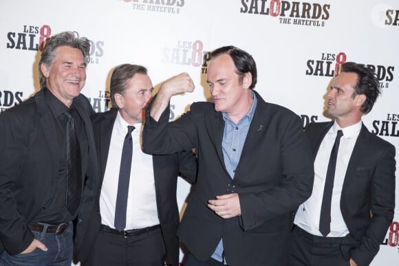 Kurt Russell, Tim Roth, Quentin Tarantino et Walton Goggins durant l'avant-Première du film "Les 8 Salopards" au Grand Rex à Paris le 11 décembre 2015