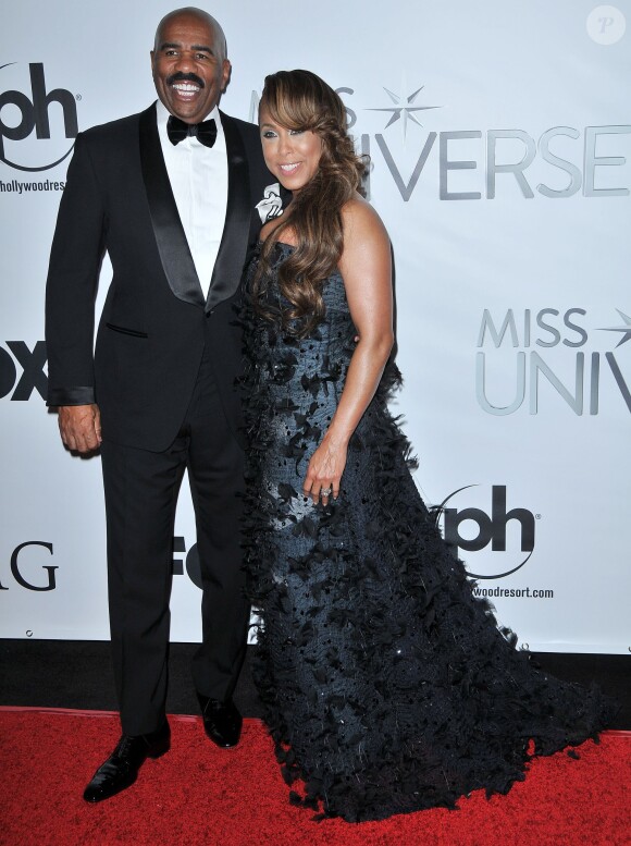 Steve Harvey et son épouse Marjorie Bridges-Woods lors de la finale de Miss Univers 2015 au Planet Hollywood Resort & Casino. Las Vegas, le 20 décembre 2015.