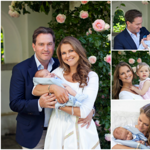 La princesse Madeleine de Suède et son mari Chris O'Neill avec leurs enfants en juillet 2015 lors des vacances de la famille royale à Solliden.