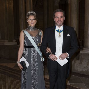 La princesse Madeleine de Suède et son mari Christopher O'Neill au dîner en l'honneur des lauréats des prix Nobel à Stockholm le 11 décembre 2015