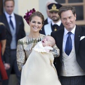 La princesse Madeleine de Suède et son mari Christopher O'Neill lors du baptême de leur fils le prince Nicolas de Suède à Stockholm, le 11 octobre 2015