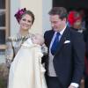 La princesse Madeleine de Suède et son mari Christopher O'Neill lors du baptême de leur fils le prince Nicolas de Suède à Stockholm, le 11 octobre 2015