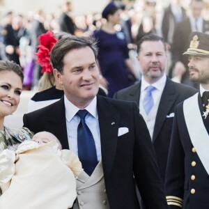 La princesse Madeleine de Suède et son mari Christopher O'Neill lors du baptême de leur fils le prince Nicolas de Suède à Stockholm, le 11 octobre 2015