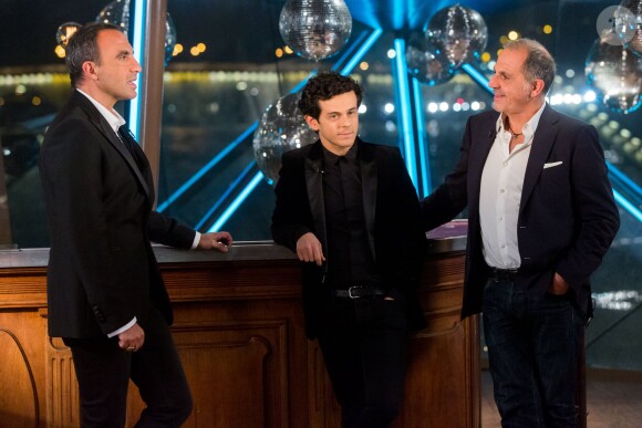 Exclusif - Nikos Aliagas, Michaël Gregorio et Marc Toesca, sur le bateau Jean Bruel à Paris pour le tournage de l'émission Toute la musique qu'on aime diffusée le 31 décembre 2015 au soir dès 00h30 sur TF1. © Cyril Moreau