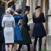 La comtesse Sophie de Wessex, la princesse Eugenie d'York, Kate Middleton et Autumn Phillips à l'église St Mary Magdalene le 25 décembre 2015 à Sandringham, à l'occasion de la messe de Noël.