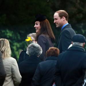 Le prince William et Kate Middleton après la messe dominicale en l'église St. Mary Magdalene à Sandringham le 28 décembre 2015