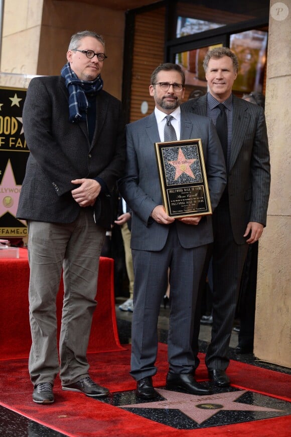 Adam McKay, Steve Carell et Will Ferrell sur le Hollywood Walk of Fame le 6 janvier 2016.