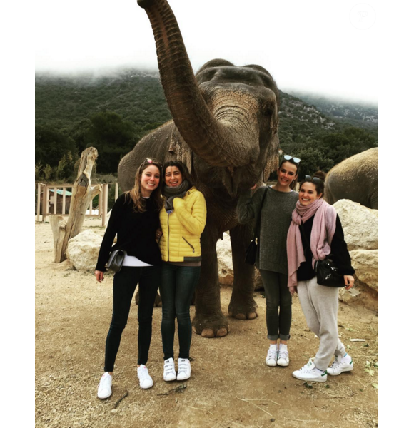 Pauline Ducruet en vacances à Monaco, auprès des éléphantes Baby et Népal recueillies par la princesse Stéphanie au domaine de Fontbonne. Photo postée sur son compte Instagram en décembre 2015.