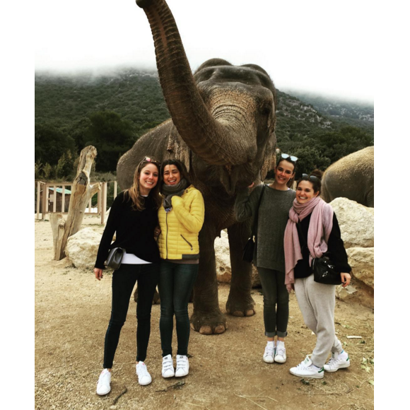 Pauline Ducruet en vacances à Monaco, auprès des éléphantes Baby et Népal recueillies par la princesse Stéphanie au domaine de Fontbonne. Photo postée sur son compte Instagram en décembre 2015.