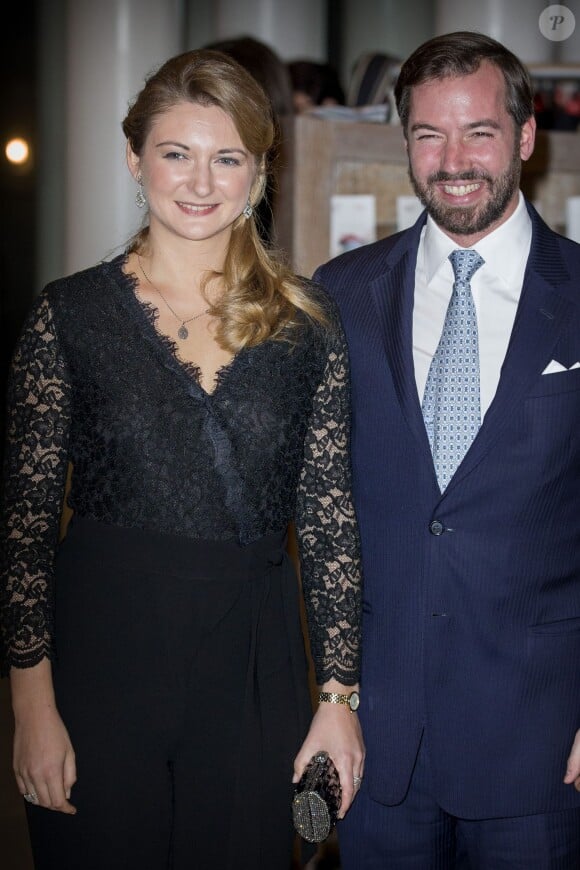 La princesse Stéphanie et le prince Guillaume, grand-duc héritier de Luxembourg, lors du concert organisé le 9 janvier 2016 à la Philharmonie pour le 95e anniversaire du grand-duc Jean de Luxembourg.