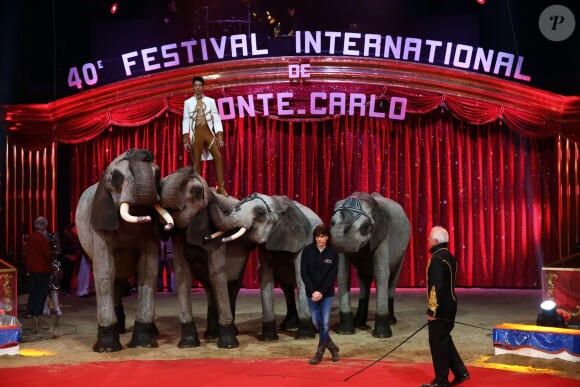 La princesse Stéphanie de Monaco, présidente de l'événement, participait le 12 janvier 2016 au lancement du 40e Festival international du cirque de Monte-Carlo, sous le chapiteau de Fontvieille, à l'avant-veille de la cérémonie d'ouverture. © Bruno Bébert / Bestimage
